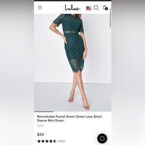 Lulu’s Forest Green Sheer Lace Short Sleeve Mini Dress